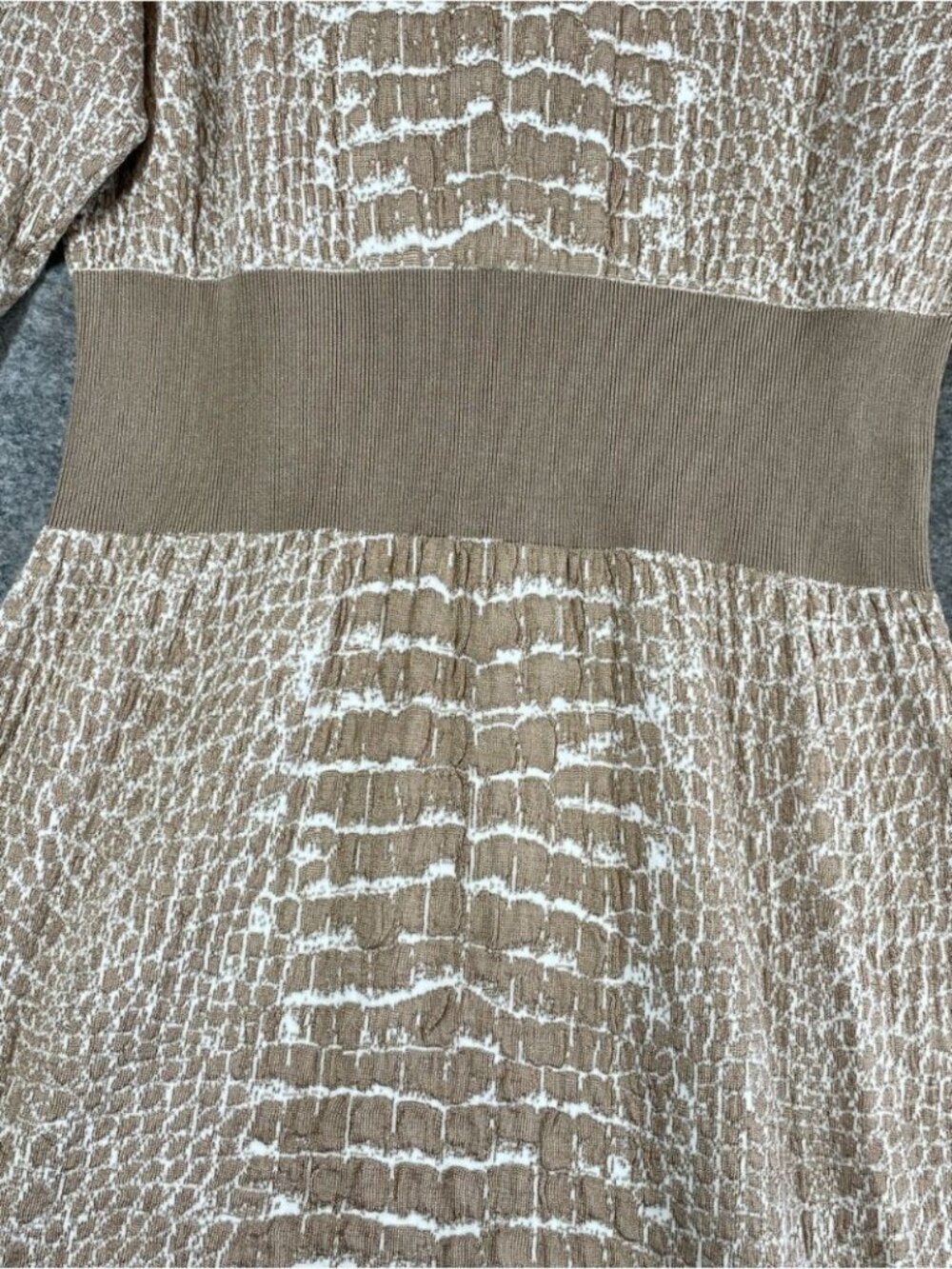 BOSS Hugo Boss Croccodile Print Knit Dress Beige XXL Quiet Luxury Career Midi - Picture 3 of 12